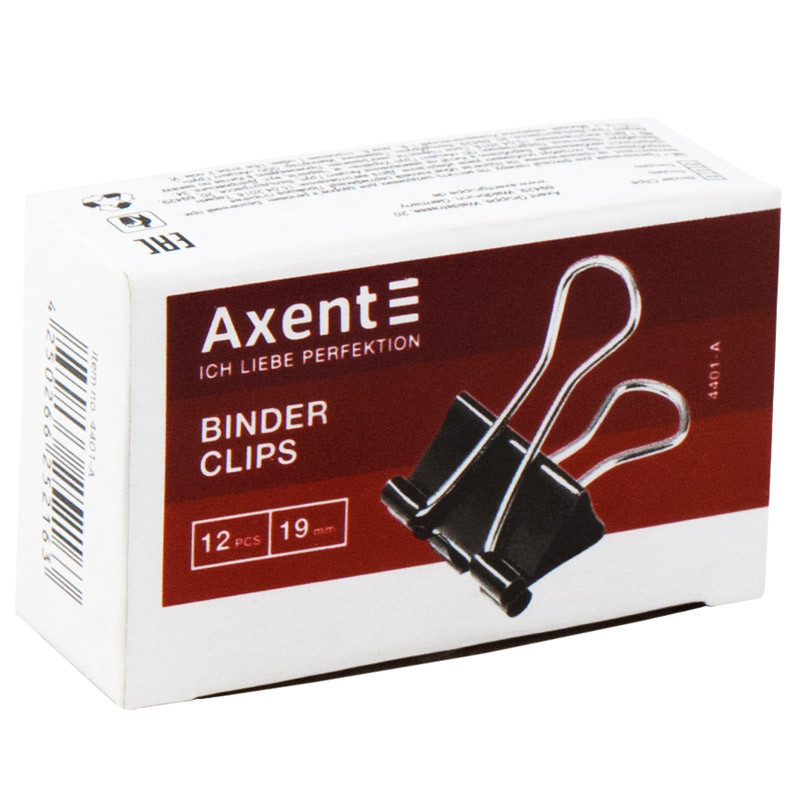 Затискач для паперу 19 мм, чорний Axent