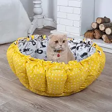Лежанка для кота і собаки Кошик жовта з білим