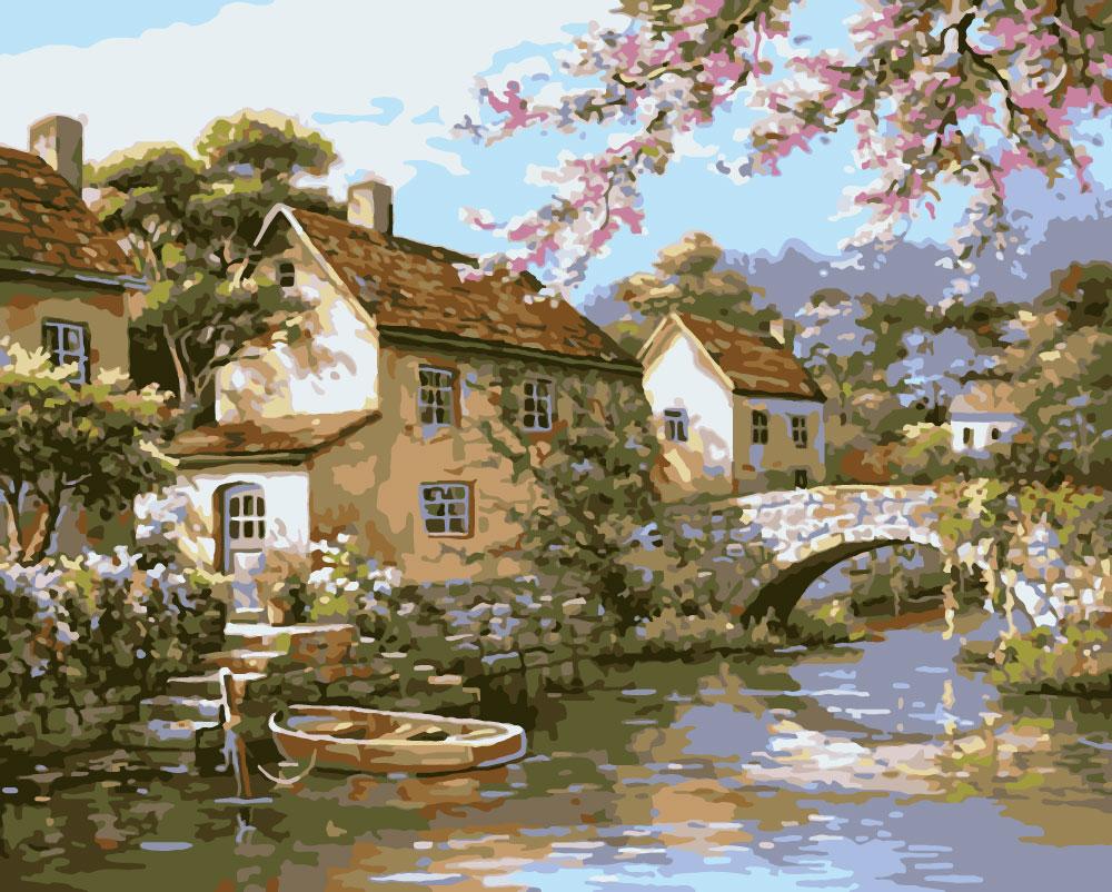 Картина за номерами Origami Селище на березі річки LW 3072 40*50 см