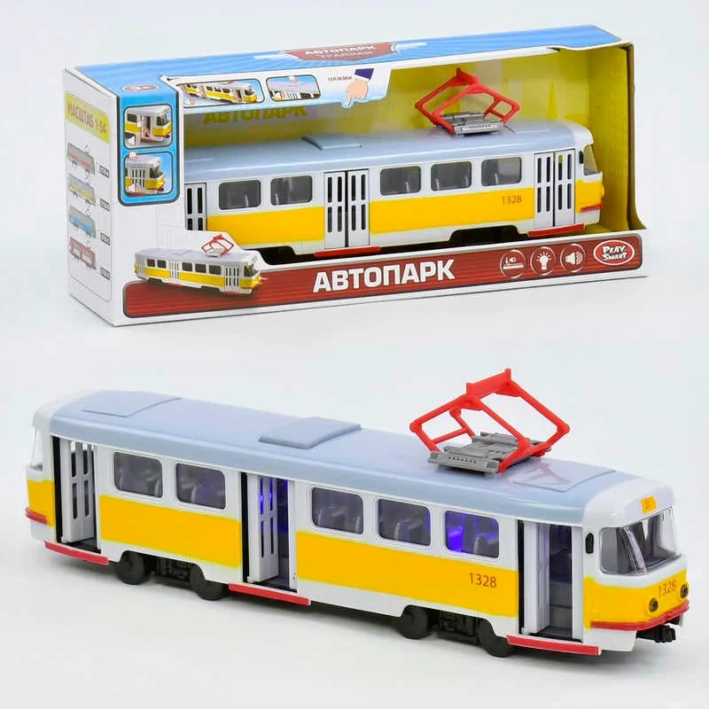 Трамвай 9708 В подсветка, звук, открываются двери, инерция, в коробке