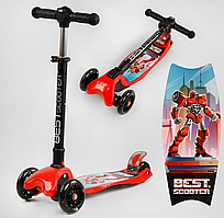 Самокат триколісний L-9658 Best Scooter MAXI, складне кермо із ФАРОЙ, колеса PU зі світлом