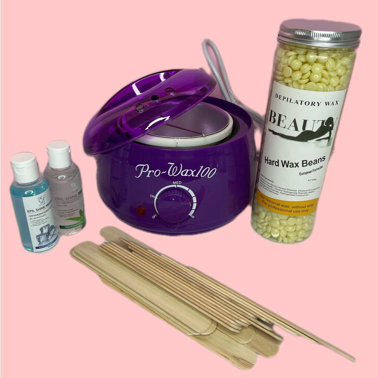 Набір для депіляції з банковим воскоплавом Pro Wax 100 Purple з воском 400 г