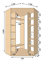 Угловой шкаф-купе 1100х1100х2400 Алекса - 2 фасада купить в Украине