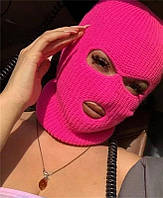 Балаклава маска Хуліганка 3 (Шапка-Балаклава 2 в 1, Мафія, Вор, Бандит, 3 отвори) Рожева, Reis One size