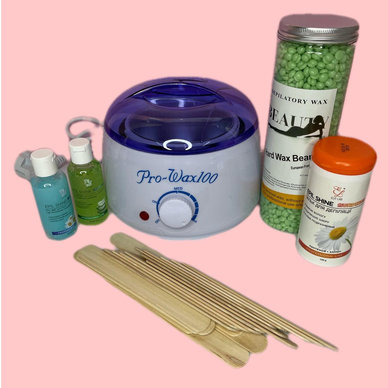Стартовий набір для депіляції з воскоплавом Pro Wax 100 White з воском 400 г