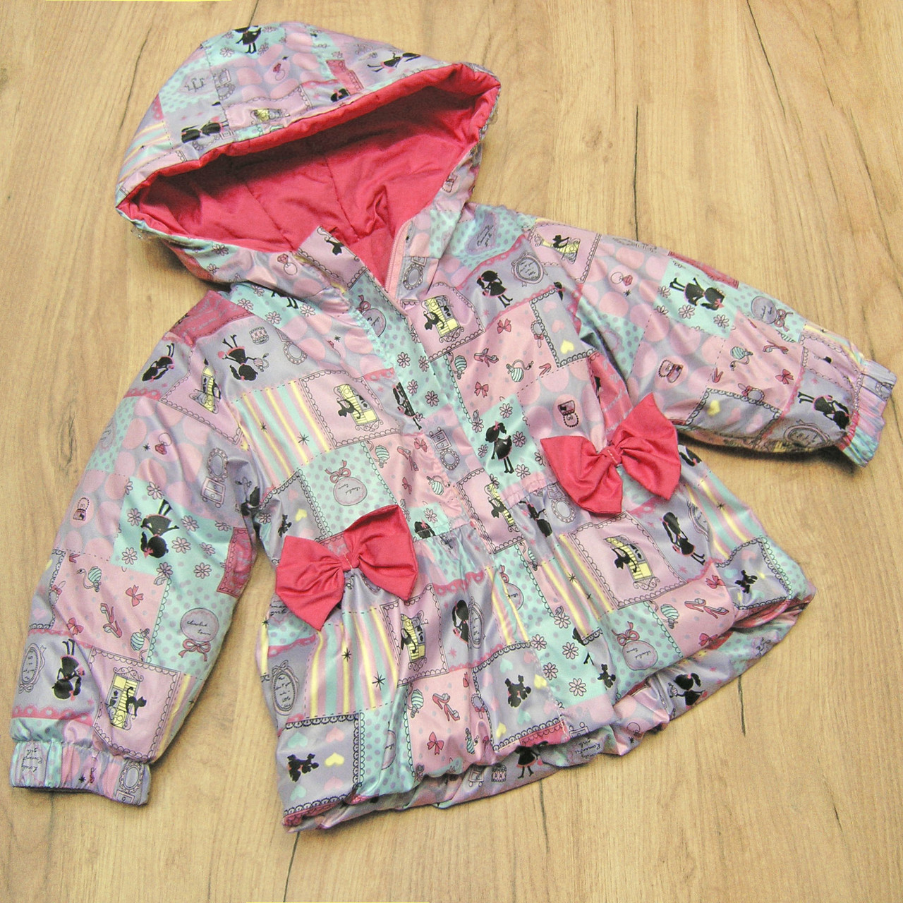 98 (92) 1,5-2 роки весняна демісезонна осіння куртка для дівчинки на флісі з капюшоном на осінь весну 2064, фото 1