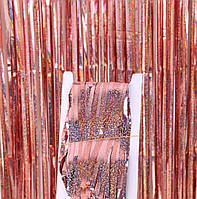 Шторка для фотозоны из дождика (фольгированная) | Розовое золото голограмма1х2м