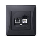 Розетка одинарна чорна комп'ютерна CAT6 VIDEX BINERA графіт (VF-BNSK1PC6-BG)(20/120), фото 2