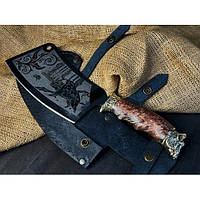 Топорик с деревяной ручкой в кожаном чехле (бронза,орех,нержавеющая сталь марки 40Х13)