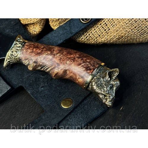 Топорик с деревяной ручкой в кожаном чехле (бронза,орех,нержавеющая сталь марки 40Х13) - фото 4 - id-p1576403015