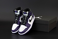 Кроссовки Nike Air Jordan 1 White Purple Найк Аир Джордан Фиолетовые высокие женские подростковые