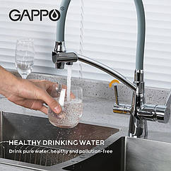 Смеситель Gappo для кухни с гибким изливом под фильтр серый/хром