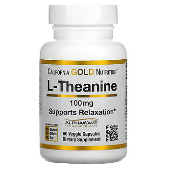 L-теанін 100 мг California Gold Nutrition L-Theanine сприяє розслабленню та концентрації 60 капсул