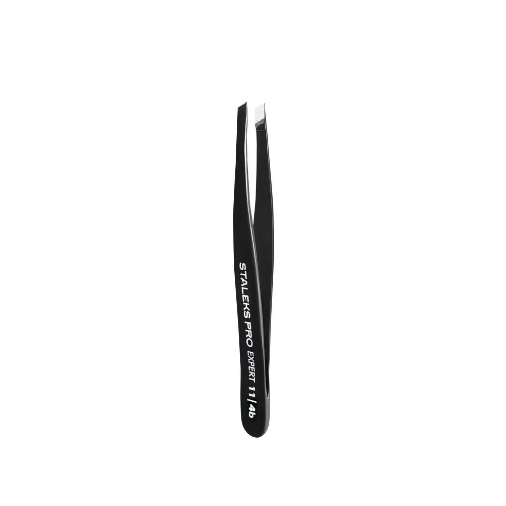 Пінцет для брів скошений STALEKS PRO EXPERT 11 TYPE 4, TE-11-4, чорний