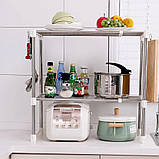 Настільна полиця над мікрохвильовкою Розсувна етажерка Стелаж для мікрохвильовки і свч універсальний 2 яруса, фото 8