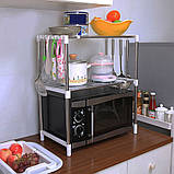 Настільна полиця над мікрохвильовкою Розсувна етажерка Стелаж для мікрохвильовки і свч універсальний 2 яруса, фото 9