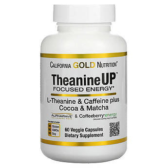 California Gold Nutrition, TheanineUP, L-теанін і кофеїн, сфокусована енергія, 60 рослинних капсул