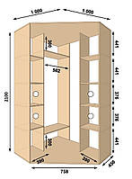Угловой шкаф-купе 1000х1000х2100 Алекса - 2 фасада купить в Украине