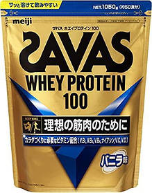 Сироватковий Протеїн Savas Whey Protein 100, вітаміни B, D, С, Ванільний смак, 50 порцій, Meiji, Японія