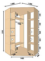 Угловой шкаф-купе 1500х1500х2100 Алекса - 2 фасада купить в Украине