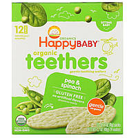 Happy Family Organics, Органические вафли для прорезывания зубов, для малышей, горох и шпинат, 12 пакетиков
