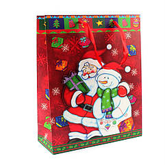 Пакет паперовий "Christmas" дід мороз та сніговик, 18 х 8 х 24 см