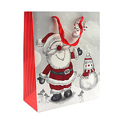 Пакет паперовий "Santa Claus та сніговик" 26 x 32 см