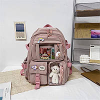 Рюкзак школьный для девочки Teddy Beer(Тедди) с брелком мишка и стикерами розового цвета