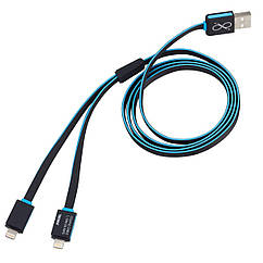 Зарядний кабель Troika lighting для двох пристроїв, синій