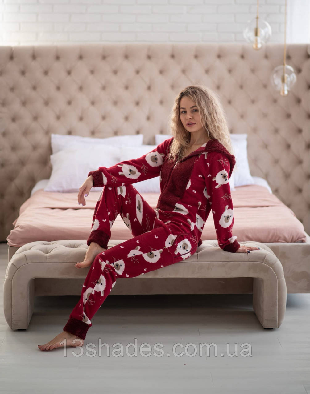 Піжама комбінезон з кишенькою жіноча бордова Київ, фото 1