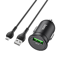 Автомобильная зарядка с быстрой зарядкой QC3.0 + MicroUSB кабель HOCO Z43 |1USB, 3A, QC, 18W| Черный