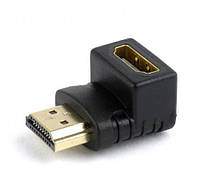 Переходник штекер HDMI - гнездо HDMI угловой, gold, пластик