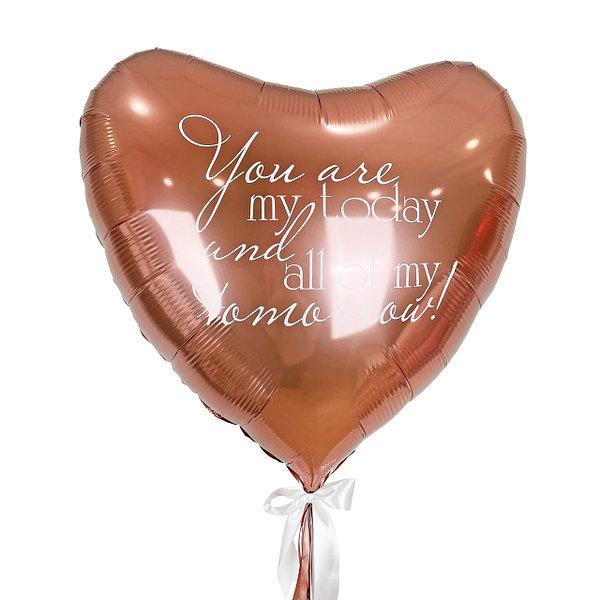 Гелієва куля серце 90 см рожеве золото з білим написом, фото 1
