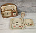 Посуд дитячий бамбук «Полярний ведмедик» (2 тарілки, вилка, ложка, чашка) бамбуковий для дітей, фото 2
