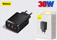 Зарядное устройство Baseus Compact 30W QC+ PD (1Type-C + 2USB) 30W (Black)