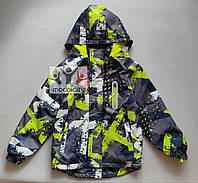 Куртка демисезонная на 8-13 лет для мальчика "Фил" серая с салатовым на флисе с капюшоном термо мембрана
