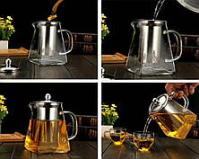 Скляний чайник для заварювання з квадратними дном 550 мл, фото 2