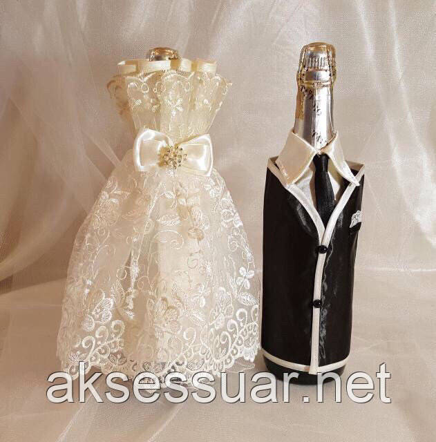Украшение свадебного шампанского - фото 2 - id-p765923899