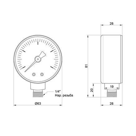 Манометр Icma 1/4" 0-4 бари, нижнє під'єднання No244, фото 2