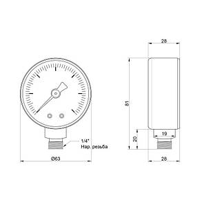 Манометр Icma 1/4" 0-10 барів, нижнє під'єднання No244, фото 2