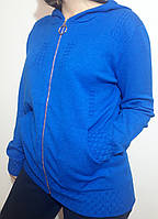 Кофта женская кашемировая с капюшоном на молнии синего цвета. Размер 44-48.