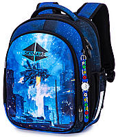 Ортопедический школьный рюкзак (ранец) для мальчика синий Космос Winner /SkyName 37х29х18 см для