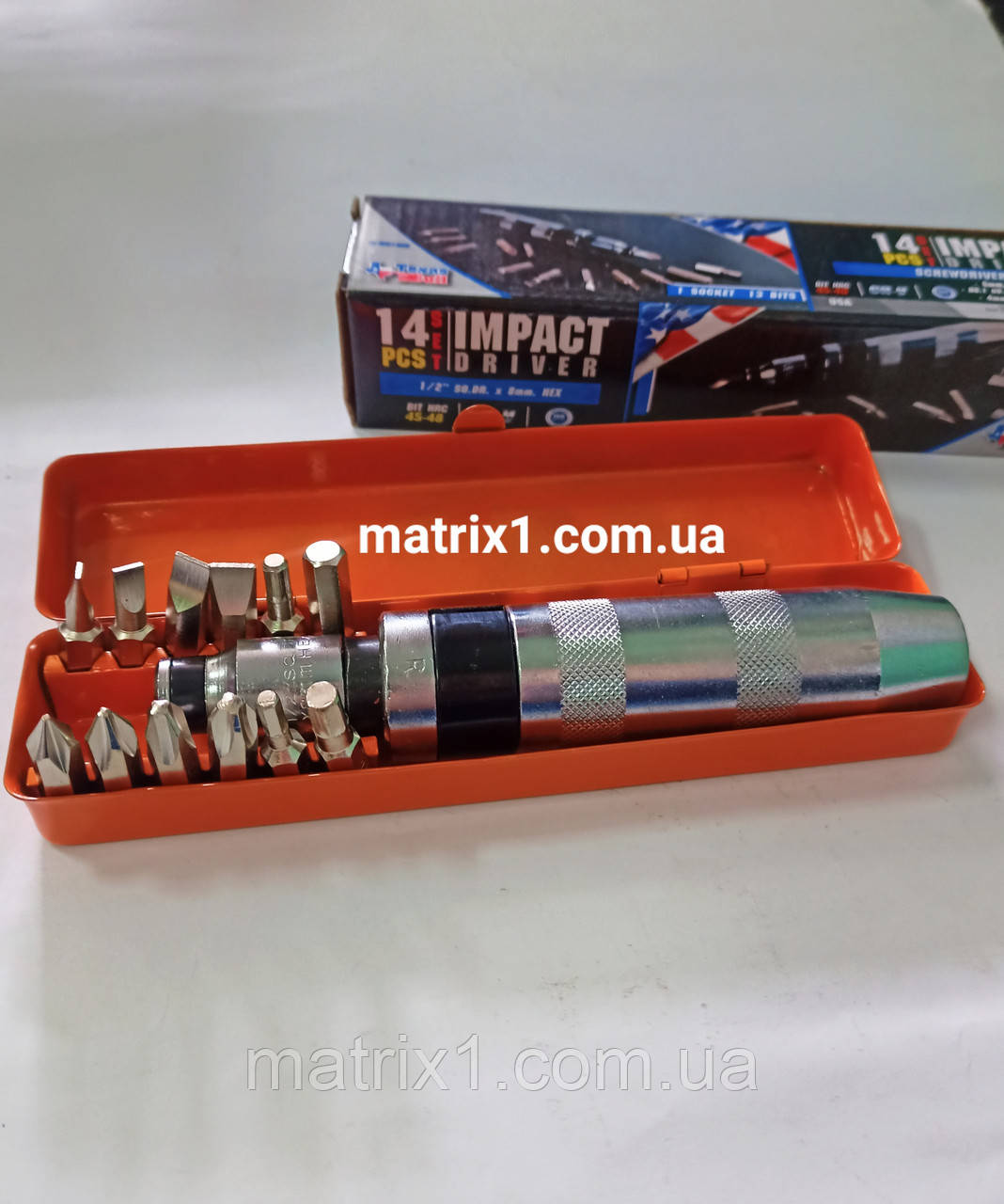 Викрутка ударно-поворотна 1/2, набір біт, 12 шт, IMPACT DRIVE