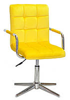 Крісло Augusto-Arm Modern Base оксамит жовтий В-1027 з підлокітниками, на хромованій хрестовині, фото 2