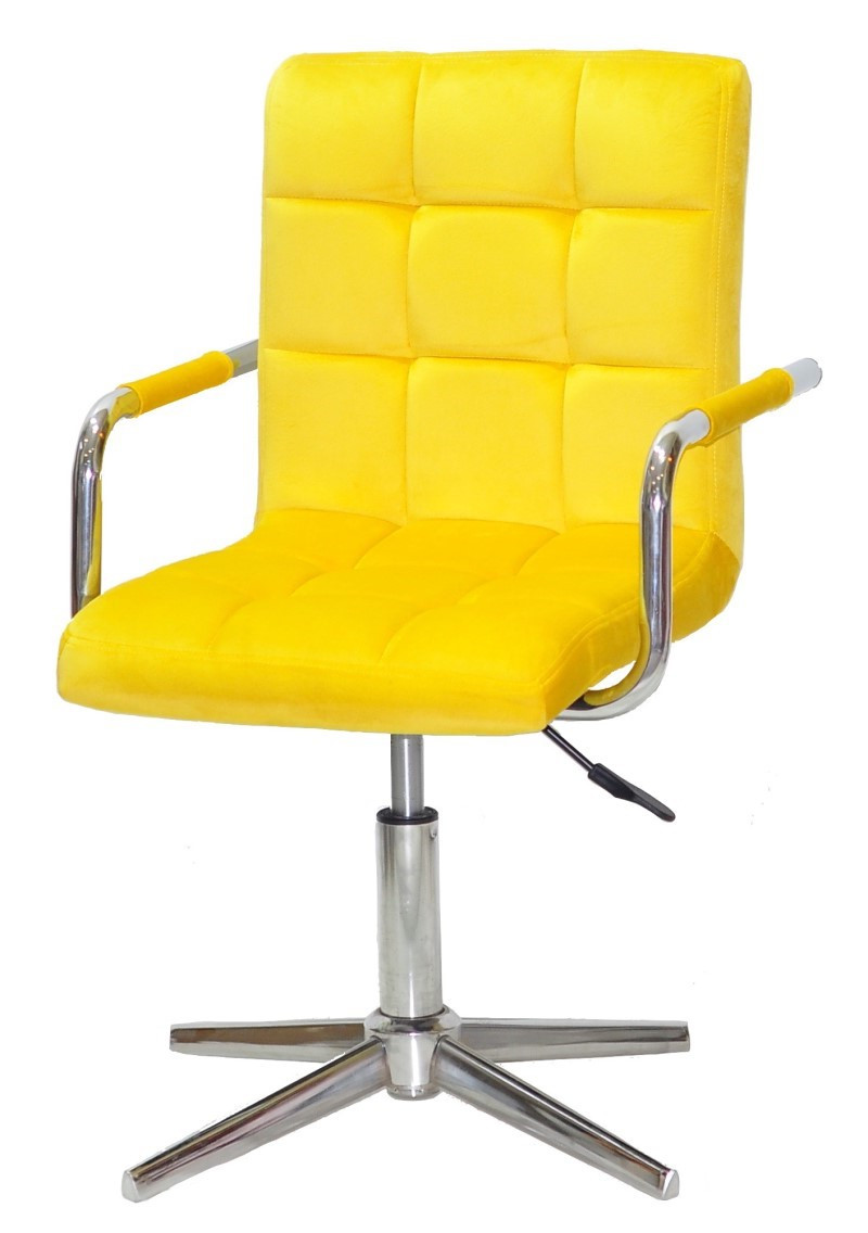 Крісло Augusto-Arm Modern Base оксамит жовтий В-1027 з підлокітниками, на хромованій хрестовині, фото 1