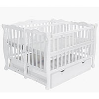 Ліжко DUO на шарнірах з підшипником з відкидною боковиною та шухлядами (біле)