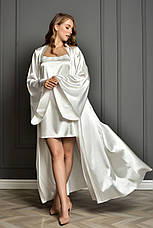 Атласний комплект довгий халат з коротким пеньюаром для нареченої Айворі, фото 2