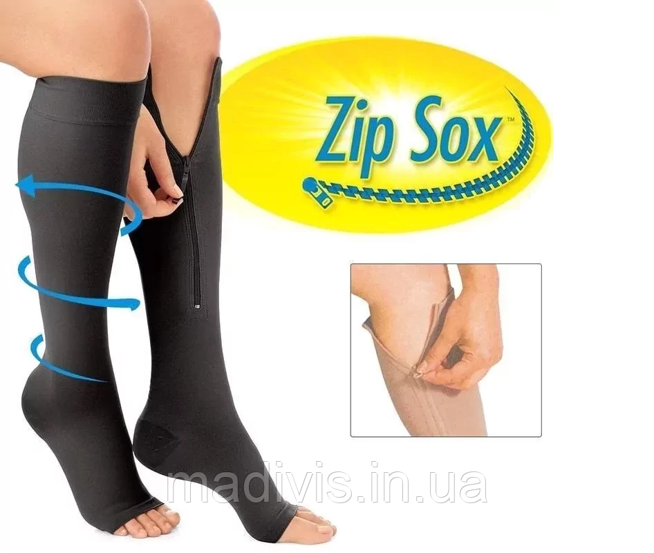 Компресійні гольфи Zip Sox чорні зменшують набряк і покращують кровообіг, фото 1