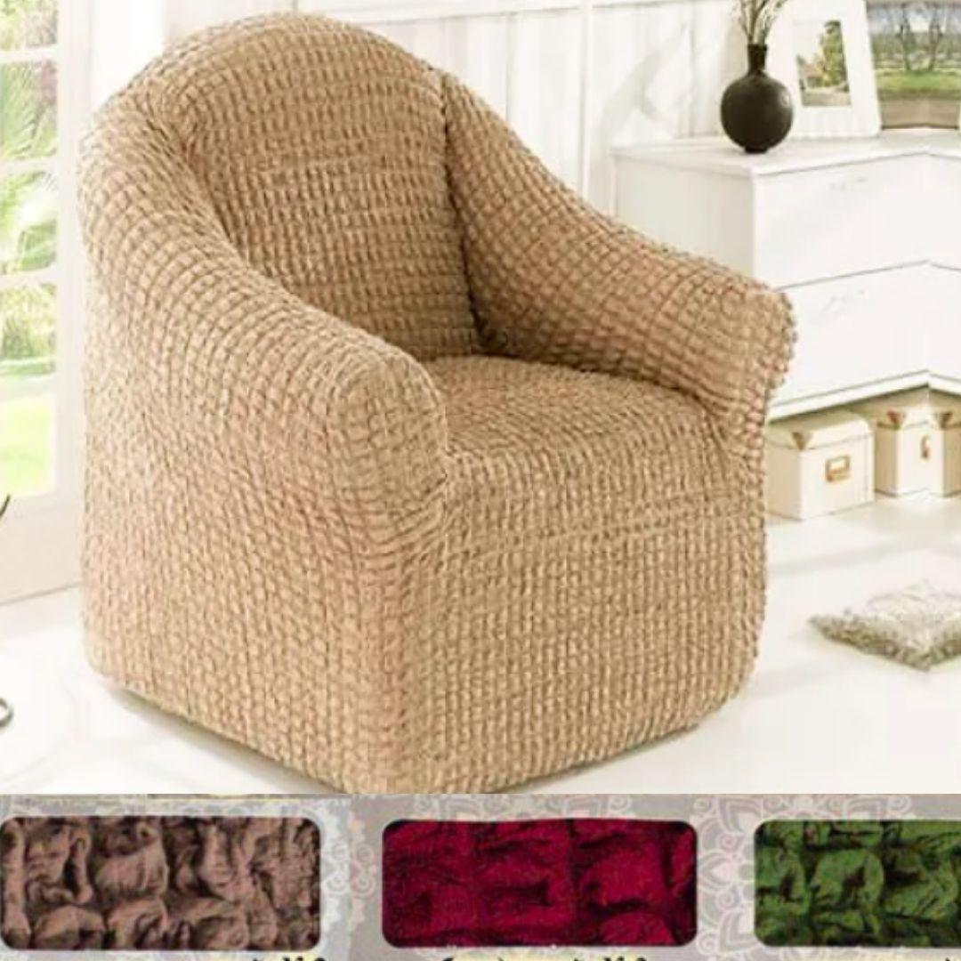 Чохли для крісел накидки універсальні, натяжна чохол на крісло виробництва Туреччина без оборки жатка Капучіно, фото 1