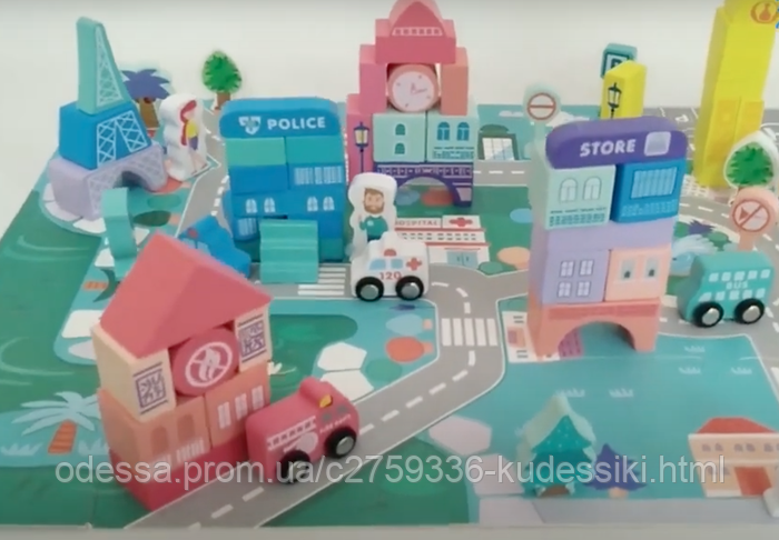 Купить Детский Деревянный конструктор Городок 108 деталей с крышкой ...